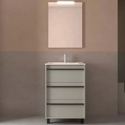 Ensemble COMPLET ATTILA 61cm Gris satin� meuble 3 tiroirs + vasque + miroir + Led- SALGAR R�f. 118005