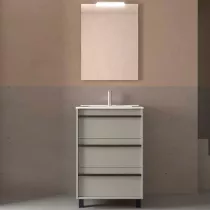 Ensemble COMPLET ATTILA 61cm Gris satin&eacute; meuble 3 tiroirs + vasque + miroir + Led- SALGAR R&eacute;f. 118005
