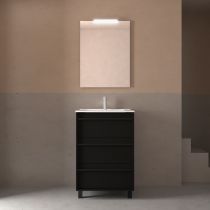 Ensemble COMPLET ATTILA 61cm Noir satiné meuble 3 tiroirs + vasque + miroir + Led - SALGAR Réf. 105205