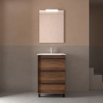Ensemble COMPLET ATTILA 61cm Noyer Maya meuble 3 tiroirs + vasque + miroir + Led - SALGAR Réf. 105211