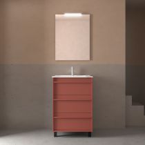 Ensemble COMPLET ATTILA 61cm Rouge satiné meuble 3 tiroirs + vasque + miroir + Led - SALGAR Réf. 105208
