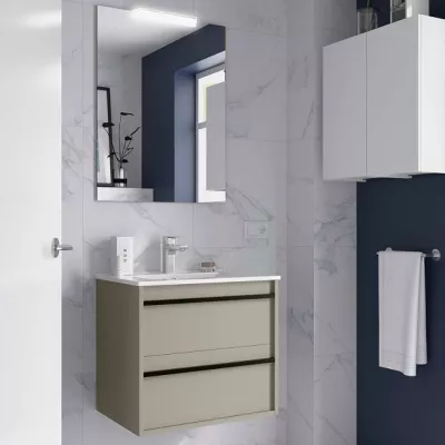 Ensemble COMPLET ATTILA 71cm Gris satin� meuble 2 tiroirs + vasque + miroir + Led - SALGAR R�f. 117990