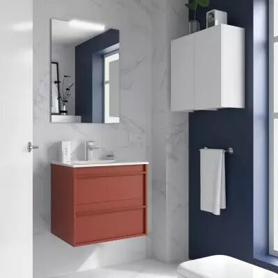 Ensemble COMPLET ATTILA 71cm Rouge satin� meuble 2 tiroirs + vasque + miroir + Led - SALGAR R�f. 104900