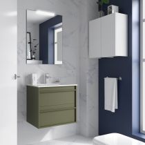Ensemble COMPLET ATTILA 71cm Vert satiné meuble 2 tiroirs + vasque + miroir + Led - SALGAR Réf. 104899