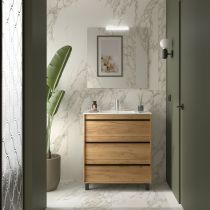 Ensemble COMPLET ATTILA 81cm Chêne Africain meuble 3 tiroirs + vasque + miroir + Led - SALGAR Réf. 105218