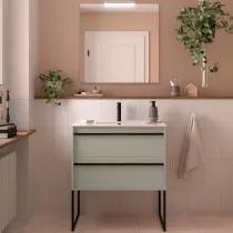 Ensemble COMPLET ATTILA 81cm Gris satin&eacute; meuble 2 tiroirs + vasque + miroir + Led - SALGAR R&eacute;f. 117991