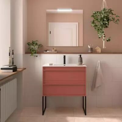 Ensemble COMPLET ATTILA 81cm Rouge satin� meuble 2 tiroirs + vasque + miroir + Led - SALGAR R�f. 104908