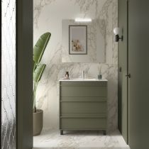 Ensemble COMPLET ATTILA 81cm Vert satiné meuble 3 tiroirs + vasque + miroir + Led - SALGAR Réf. 105215