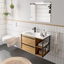 Ensemble COMPLET ATTILA 85cm Chêne Africain meuble 2 tiroirs + niche à droite + vasque + miroir + Led - SALGAR Réf. 104912