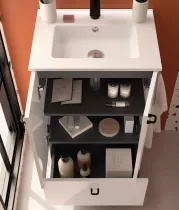Ensemble COMPLET INARA 50cm Blanc brillant meuble 2 portes 1 tiroir + vasque + miroir   - SALGAR R&eacute;f. 113681