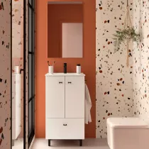 Ensemble COMPLET INARA 50cm Blanc brillant meuble 2 portes 1 tiroir + vasque + miroir   - SALGAR R&eacute;f. 113681