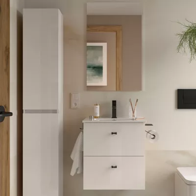 Ensemble COMPLET INARA 50cm Blanc brillant meuble 2 tiroirs + vasque + miroir - SALGAR R�f. 113665