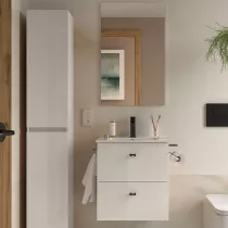 Ensemble COMPLET INARA 50cm Blanc brillant meuble 2 tiroirs + vasque + miroir - SALGAR R&eacute;f. 113665