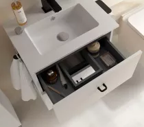 Ensemble COMPLET INARA 50cm Blanc satin&eacute; meuble 2 tiroirs + vasque + miroir - SALGAR R&eacute;f. 113666
