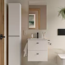 Ensemble COMPLET INARA 50cm Blanc satin&eacute; meuble 2 tiroirs + vasque + miroir - SALGAR R&eacute;f. 113666