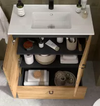 Ensemble COMPLET INARA 50cm Ch&ecirc;ne africain meuble 2 portes 1 tiroir + vasque + miroir - SALGAR R&eacute;f. 113712