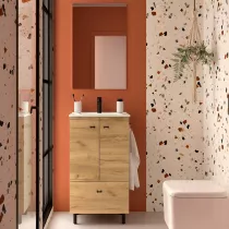 Ensemble COMPLET INARA 50cm Ch&ecirc;ne africain meuble 2 portes 1 tiroir + vasque + miroir - SALGAR R&eacute;f. 113712