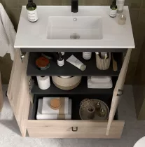 Ensemble COMPLET INARA 50cm Ch&ecirc;ne naturel meuble 2 portes 1 tiroir + vasque + miroir  - SALGAR R&eacute;f. 113713