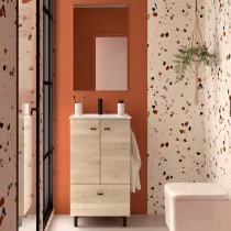 Ensemble COMPLET INARA 50cm Ch&ecirc;ne naturel meuble 2 portes 1 tiroir + vasque + miroir  - SALGAR R&eacute;f. 113713