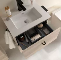 Ensemble COMPLET INARA 50cm Ch&ecirc;ne naturel meuble 2 tiroirs + vasque + miroir - SALGAR R&eacute;f. 113668