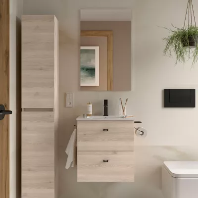 Ensemble COMPLET INARA 50cm Ch�ne naturel meuble 2 tiroirs + vasque + miroir - SALGAR R�f. 113668