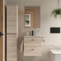 Ensemble COMPLET INARA 50cm Ch&ecirc;ne naturel meuble 2 tiroirs + vasque + miroir - SALGAR R&eacute;f. 113668