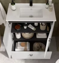 Ensemble COMPLET INARA 70cm Blanc brillant meuble 2 portes 1 tiroir + vasque + miroir - SALGAR R&eacute;f. 113714