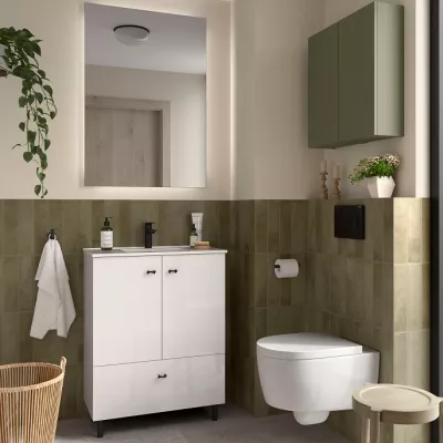 Ensemble COMPLET INARA 70cm Blanc brillant meuble 2 portes 1 tiroir + vasque + miroir - SALGAR R�f. 113714
