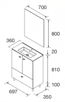 Ensemble COMPLET INARA 70cm Blanc brillant meuble 2 portes 1 tiroir + vasque + miroir - SALGAR R&eacute;f. 113714