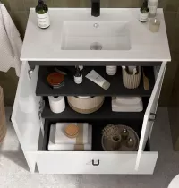 Ensemble COMPLET INARA 70cm Blanc satin&eacute; meuble 2 portes 1 tiroir + vasque + miroir - SALGAR R&eacute;f. 113715