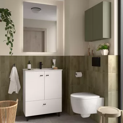 Ensemble COMPLET INARA 70cm Blanc satin� meuble 2 portes 1 tiroir + vasque + miroir - SALGAR R�f. 113715