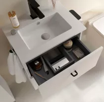 Ensemble COMPLET INARA 70cm Blanc satin&eacute; meuble 2 tiroirs + vasque + miroir - SALGAR R&eacute;f. 113670