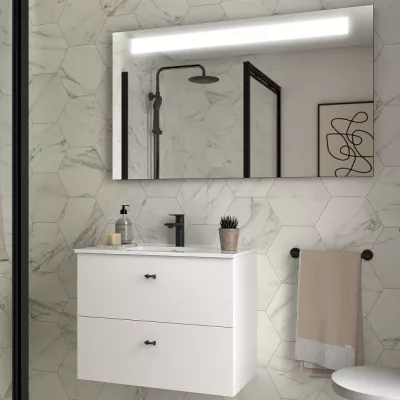Ensemble COMPLET INARA 70cm Blanc satin� meuble 2 tiroirs + vasque + miroir - SALGAR R�f. 113670