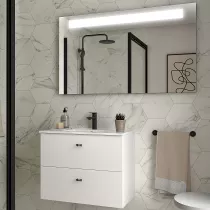 Ensemble COMPLET INARA 70cm Blanc satin&eacute; meuble 2 tiroirs + vasque + miroir - SALGAR R&eacute;f. 113670