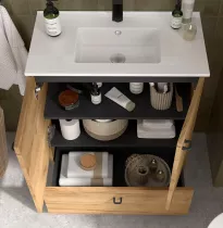 Ensemble COMPLET INARA 70cm Ch&ecirc;ne africain meuble 2 portes 1 tiroir + vasque + miroir  - SALGAR R&eacute;f. 113716