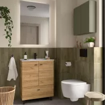 Ensemble COMPLET INARA 70cm Ch&ecirc;ne africain meuble 2 portes 1 tiroir + vasque + miroir  - SALGAR R&eacute;f. 113716