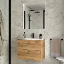 Ensemble COMPLET INARA 70cm Ch&ecirc;ne africain meuble 2 tiroirs + vasque + miroir - SALGAR R&eacute;f. 113671