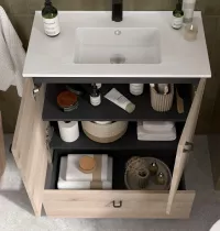 	Ensemble COMPLET INARA 70cm Ch&ecirc;ne naturel meuble 2 portes 1 tiroir + vasque + miroir  - SALGAR R&eacute;f. 113717