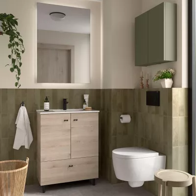 	Ensemble COMPLET INARA 70cm Ch�ne naturel meuble 2 portes 1 tiroir + vasque + miroir  - SALGAR R�f. 113717
