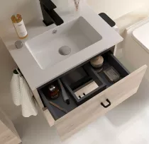 Ensemble COMPLET INARA 70cm Ch&ecirc;ne naturel meuble 2 tiroirs + vasque + miroir - SALGAR R&eacute;f. 113672