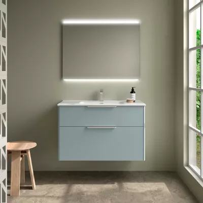 Ensemble COMPLET LUVA 101cm Aqua  meuble 2 tiroirs + vasque + miroir (poign�es en option) - SALGAR R�f. 119861