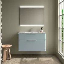 Ensemble COMPLET LUVA 101cm Aqua  meuble 2 tiroirs + vasque + miroir (poign&eacute;es en option) - SALGAR R&eacute;f. 119861