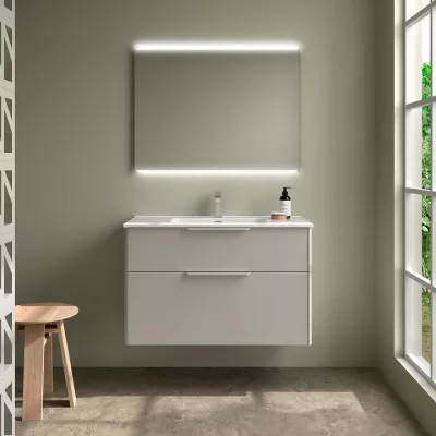 Ensemble COMPLET LUVA 101cm Gris satin� meuble 2 tiroirs + vasque + miroir (poign�es en option)  - SALGAR R�f. 119860