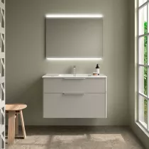 Ensemble COMPLET LUVA 101cm Gris satin&eacute; meuble 2 tiroirs + vasque + miroir (poign&eacute;es en option)  - SALGAR R&eacute;f. 119860