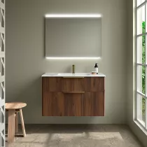 Ensemble COMPLET LUVA 101cm Noyer maya meuble 2 tiroirs + vasque + miroir (poign&eacute;es en option) - SALGAR R&eacute;f. 119859