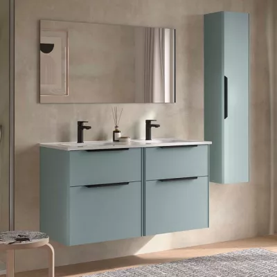Ensemble COMPLET LUVA 121cm Aqua meuble 4 tiroirs + vasque + miroir (poign�es en option) - SALGAR R�f. 119865