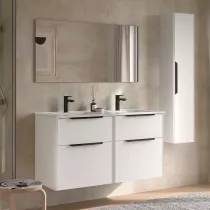 Ensemble COMPLET LUVA 121cm Blanc satin&eacute; meuble 4 tiroirs + vasque + miroir (poign&eacute;es en option)  - SALGAR R&eacute;f. 119862
