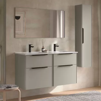 Ensemble COMPLET LUVA 121cm Gris satin� meuble 4 tiroirs + vasque + miroir (poign�es en option) - SALGAR R�f. 119864