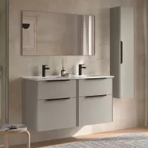 Ensemble COMPLET LUVA 121cm Gris satin&eacute; meuble 4 tiroirs + vasque + miroir (poign&eacute;es en option) - SALGAR R&eacute;f. 119864