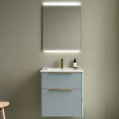 Ensemble COMPLET LUVA 61cm Aqua meuble 2 tiroirs + vasque + miroir (poign�es en option)  - SALGAR R�f. 119853